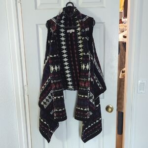 LOFT Black Multicolor Aztec Knit Drape Vest